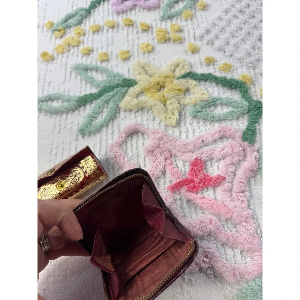 Vintage Italian Coin Purse Lipstick Holder Set‎ Ornate Gold Red